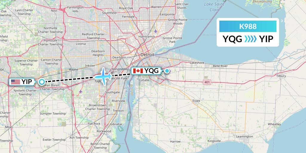 K988 Kalitta Charters Flight Map: Windsor to Detroit