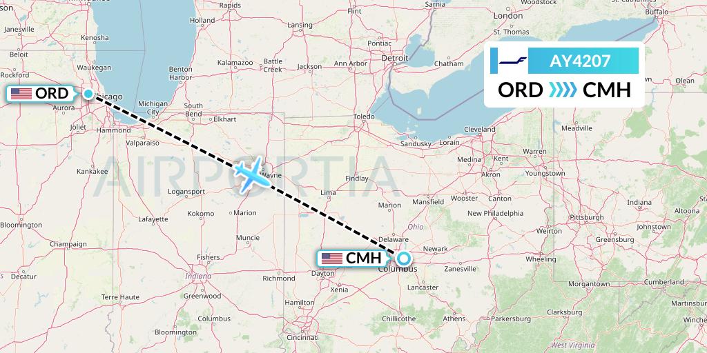 AY4207 Finnair Flight Map: Chicago to Columbus