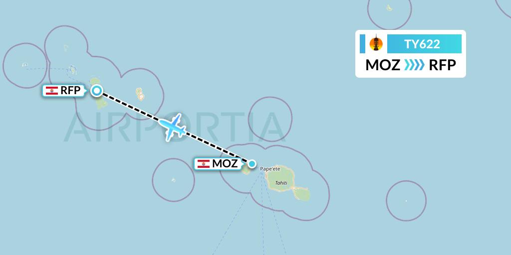 TY622 Air Caledonie Flight Map: Moorea to Raiatea