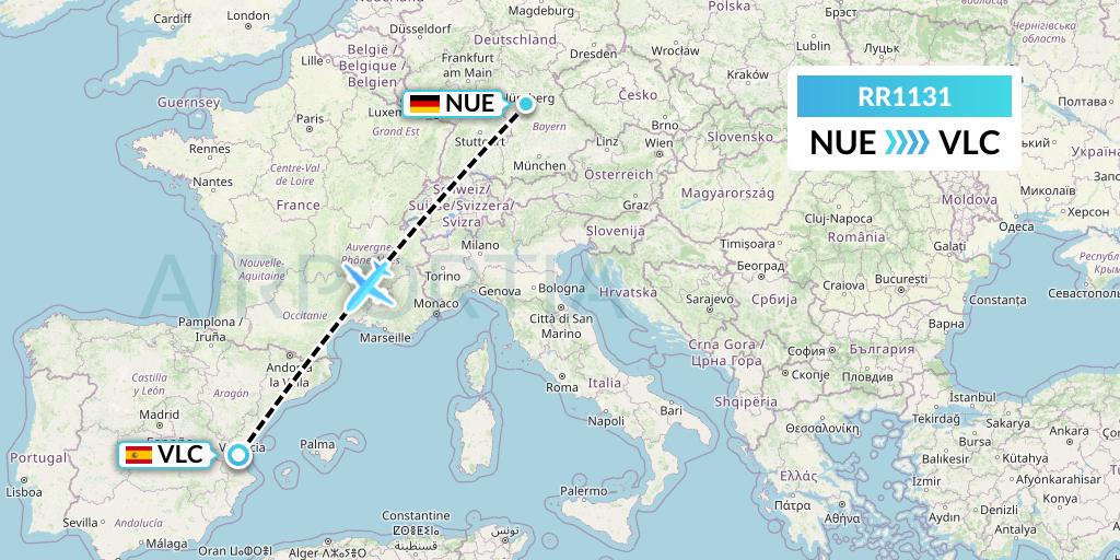 RR1131 Royal Air Force Flight Map: Nurnberg to Valencia