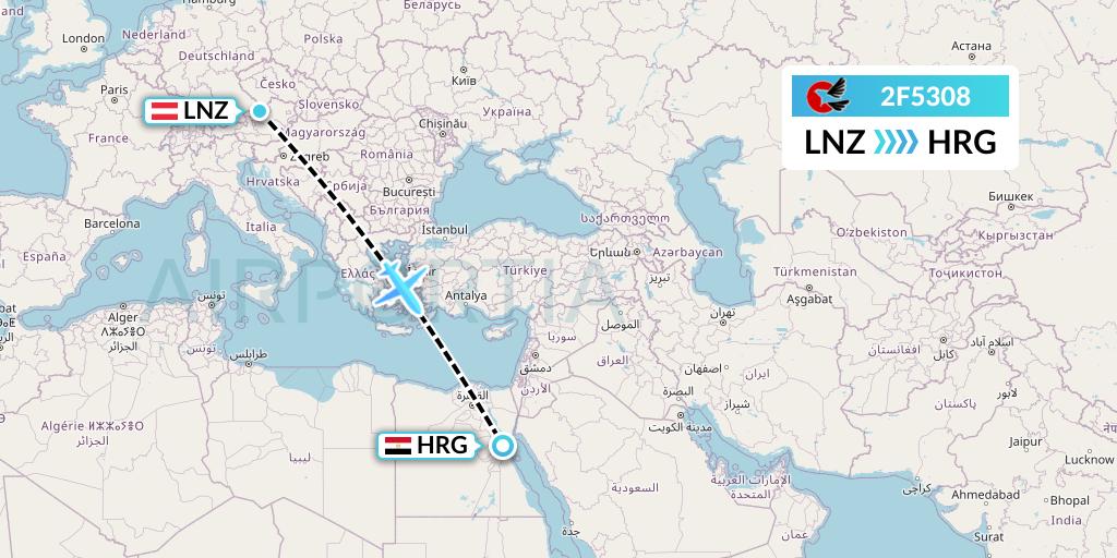 2F5308 twoFlex Taxi Aereo Flight Map: Linz to Hurghada