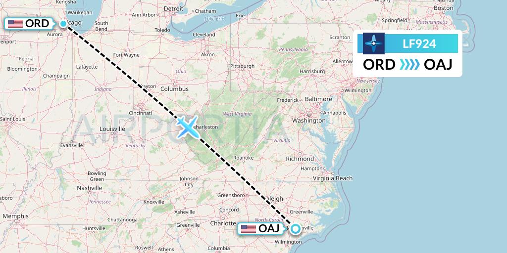 LF924 Corporate Flight Management Flight Map: Chicago to Jacksonville