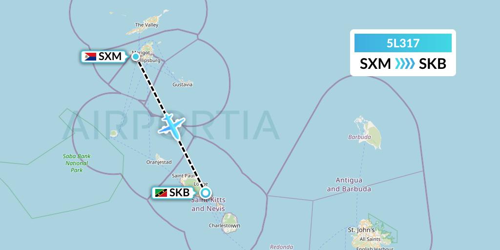 5L317 Fly Salone Airlines Limited Flight Map: Sint Maarten to Basseterre
