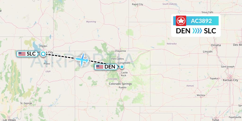 AC3892 Air Canada Flight Map: Denver to Salt Lake City