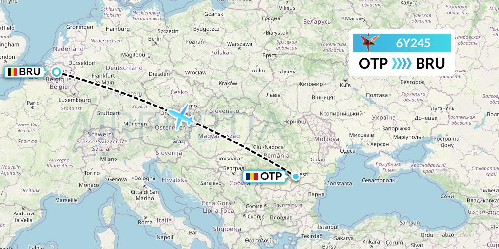 6Y245 SmartLynx Flight Map: Bucharest to Brussels