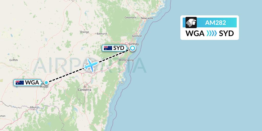 AM282 Aeromexico Flight Map: Wagga Wagga to Sydney
