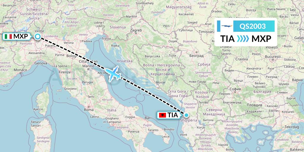 QS2003 Smartwings Flight Map: Tirana to Milan