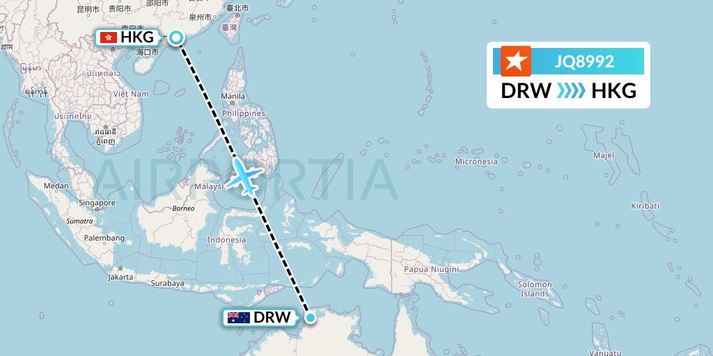 JQ8992 Jetstar Airways Flight Map: Darwin to Hong Kong
