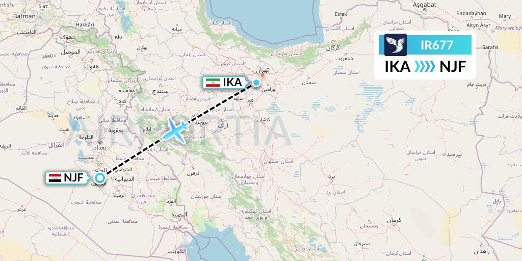 IR677 Iran Air Flight Map: Tehran to Najaf