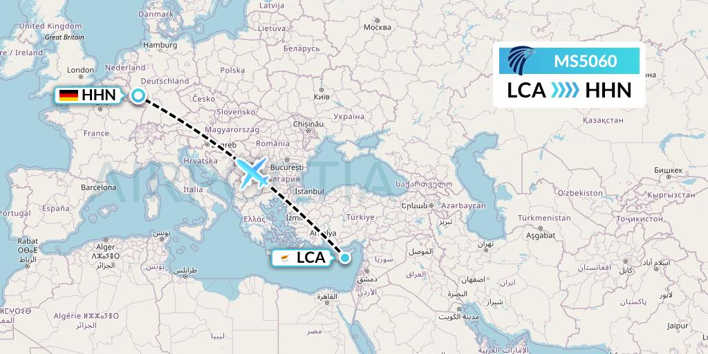 MS5060 EgyptAir Flight Map: Larnaca to Hahn