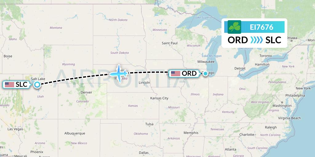 EI7676 Aer Lingus Flight Map: Chicago to Salt Lake City