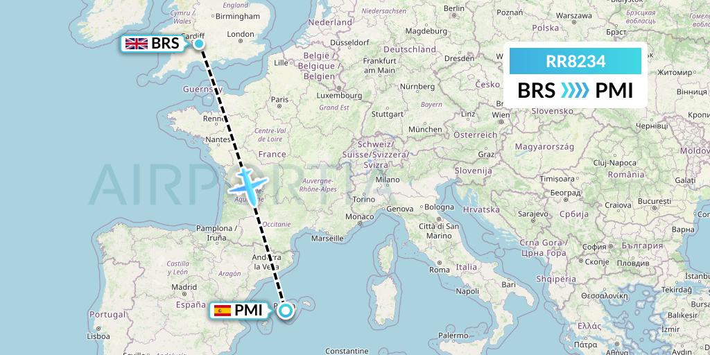 RR8234 Royal Air Force Flight Map: Bristol to Palma de Mallorca