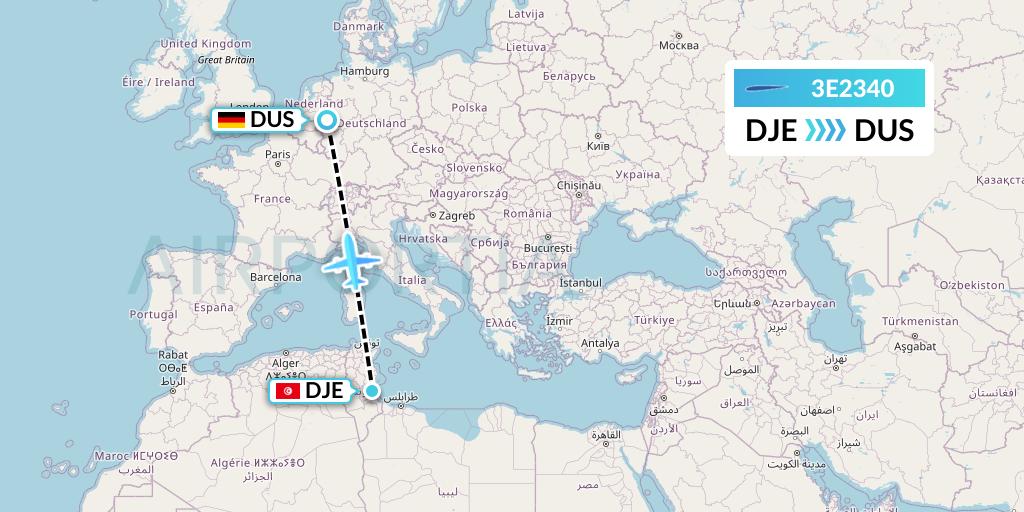3E2340 Air Choice One Flight Map: Djerba to Dusseldorf