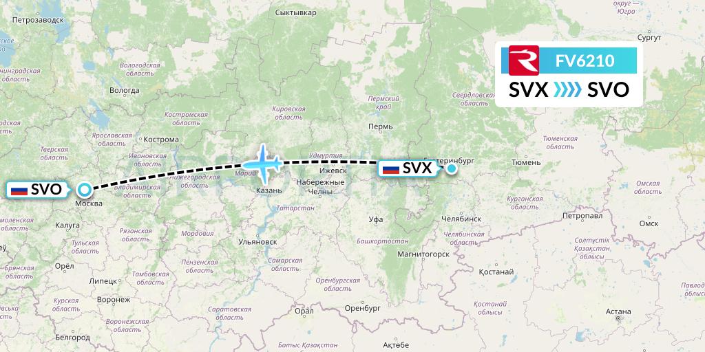 FV6210 Rossiya Flight Map: Yekaterinburg to Moscow
