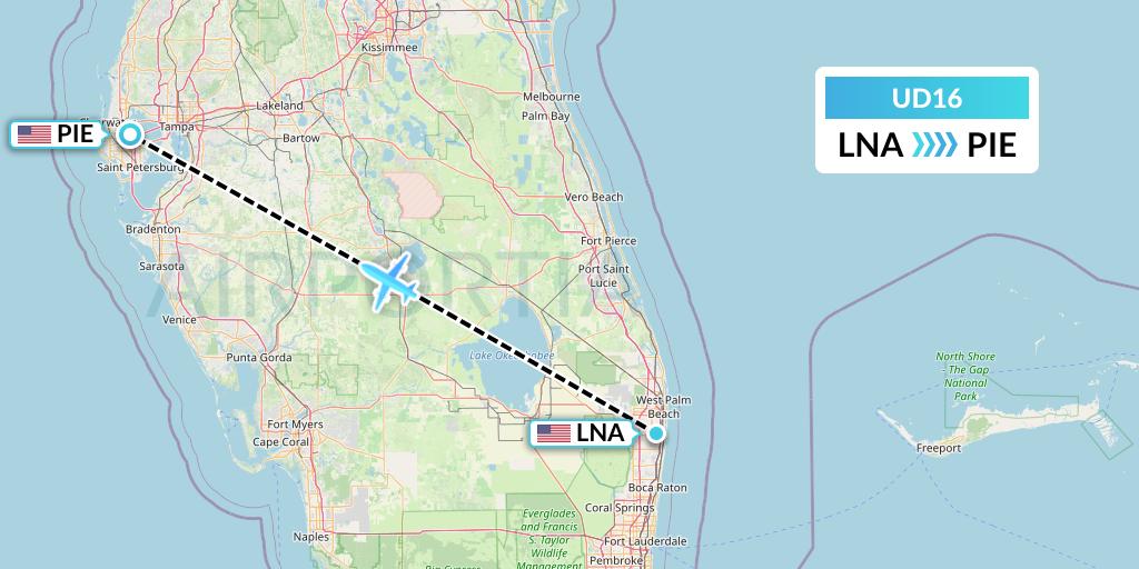 UD16 UR Airlines Flight Map: West Palm Beach to St. Petersburg