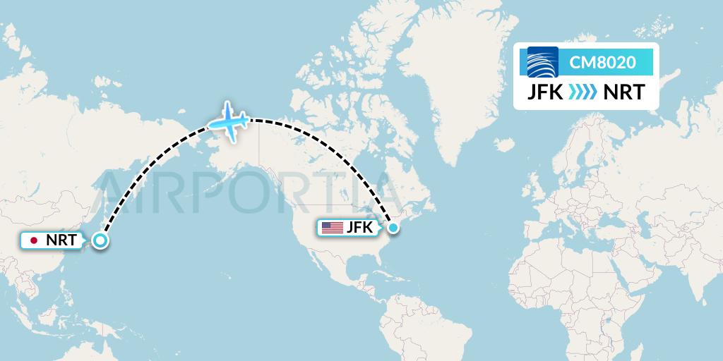 CM8020 Copa Airlines Flight Map: New York to Tokyo