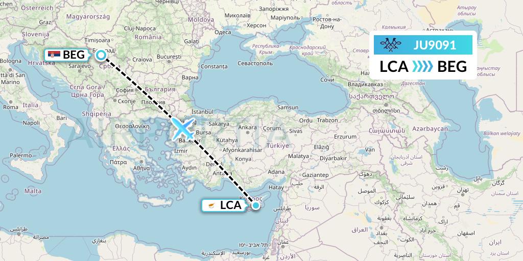 JU9091 AirSERBIA Flight Map: Larnaca to Belgrade