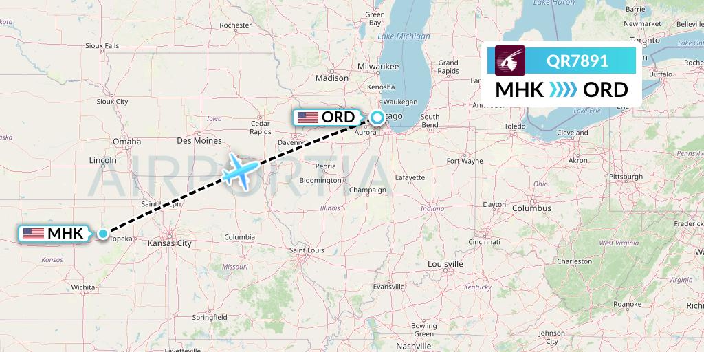 QR7891 Qatar Airways Flight Map: Manhattan to Chicago