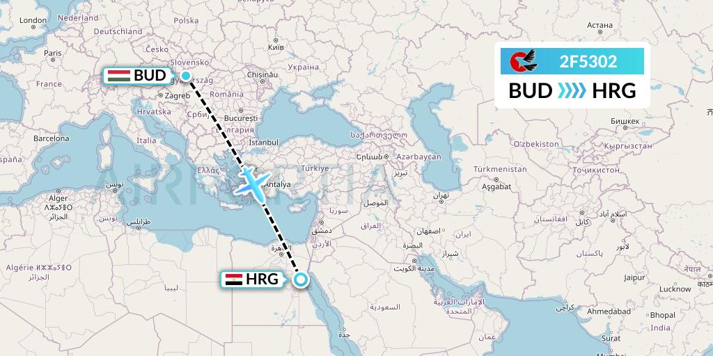 2F5302 twoFlex Taxi Aereo Flight Map: Budapest to Hurghada