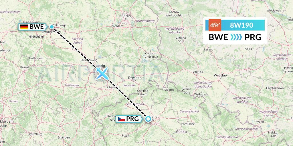 8W190 Fly AllWays Flight Map: Braunschweig to Prague