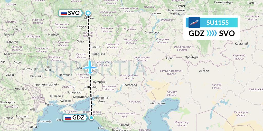SU1155 Aeroflot Flight Map: Gelendzhik to Moscow