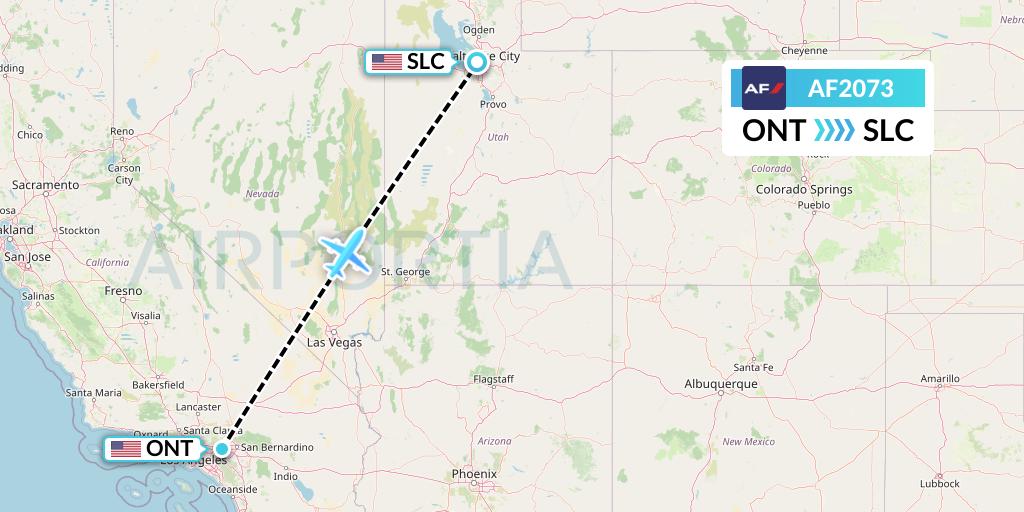 AF2073 Air France Flight Map: Ontario to Salt Lake City