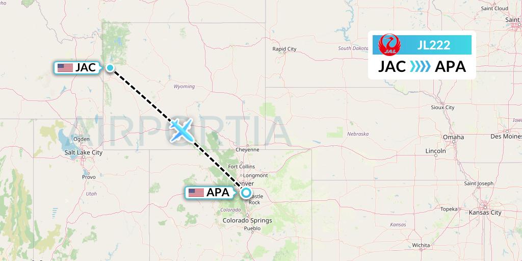 JL222 Japan Airlines Flight Map: Jackson to Denver