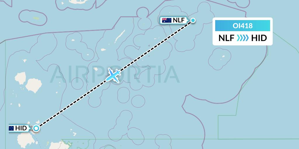 OI418 Hinterland Aviation Flight Map: Darnley Island to Horn Island