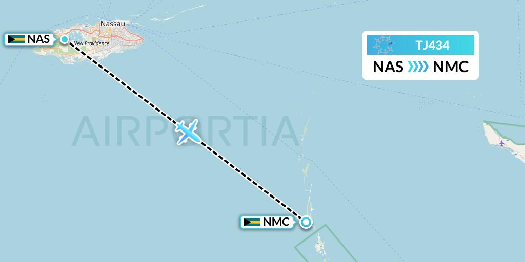 TJ434 Tradewind Aviation Flight Map: Nassau to Norman's Cay
