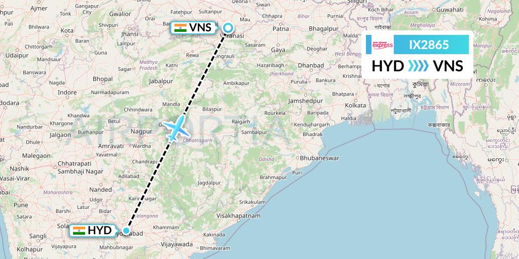IX2865 Air India Express Flight Map: Hyderabad to Varanasi