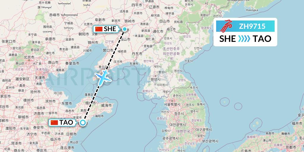 ZH9715 Shenzhen Airlines Flight Map: Shenyang to Qingdao