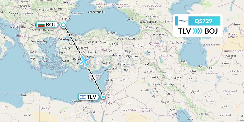 QS729 Smartwings Flight Map: Tel Aviv to Burgas