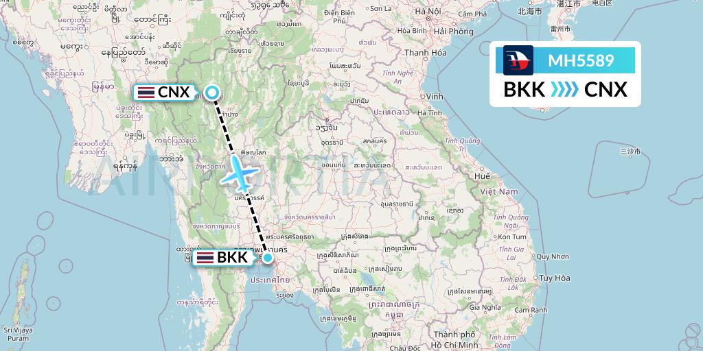 MH5589 Malaysia Airlines Flight Map: Bangkok to Chiang Mai