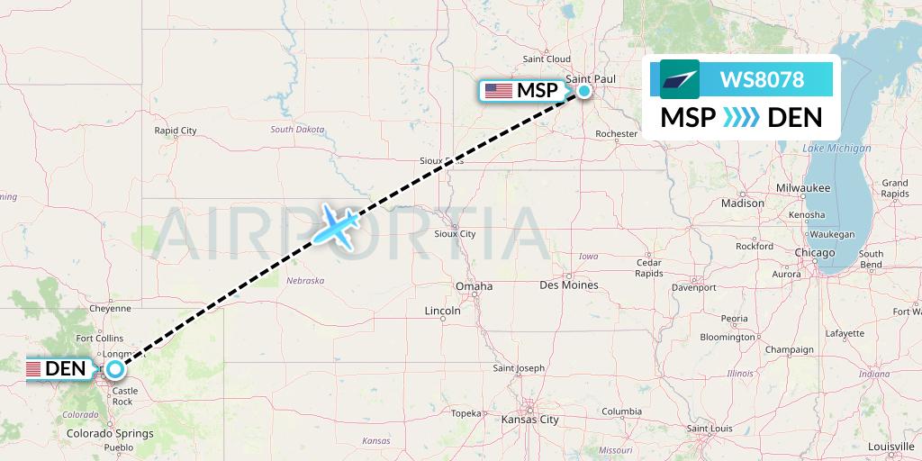 WS8078 WestJet Flight Map: Minneapolis to Denver