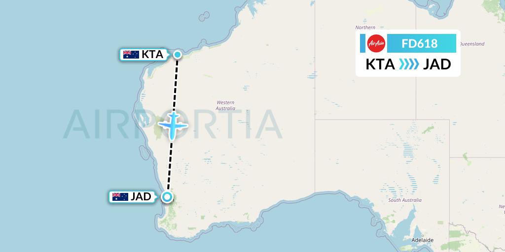 FD618 Thai AirAsia Flight Map: Karratha to Perth