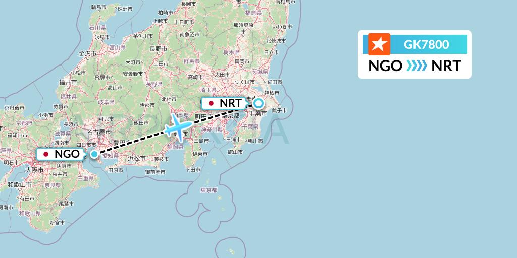 GK7800 JetStar Japan Flight Map: Nagoya to Tokyo