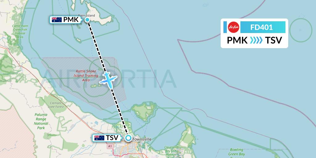 FD401 Thai AirAsia Flight Map: Palm Island to Townsville