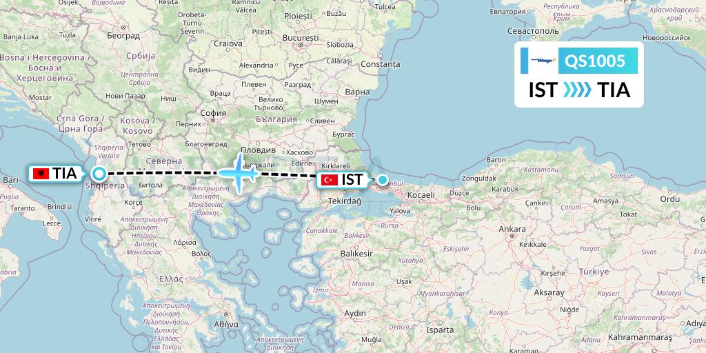 QS1005 Smartwings Flight Map: Istanbul to Tirana