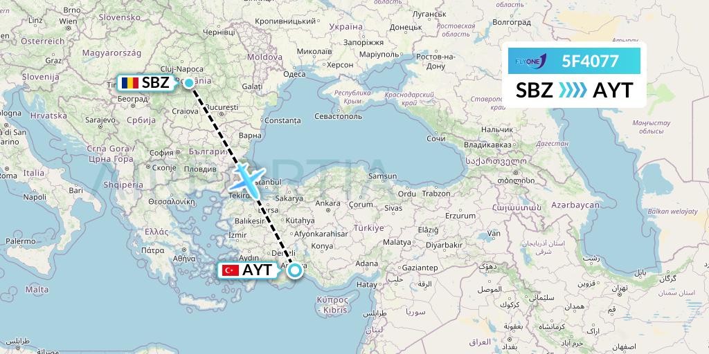 5F4077 Fly One Flight Map: Sibiu to Antalya