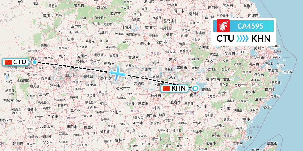 CA4595 Air China Flight Map: Chengdu to Nanchang