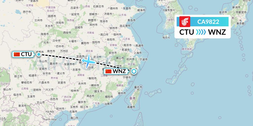 CA9822 Air China Flight Map: Chengdu to Wenzhou