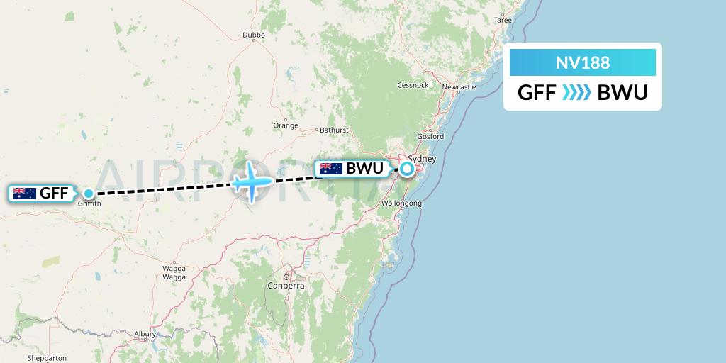 NV188 Naft Airlines Flight Map: Griffith to Bankstown