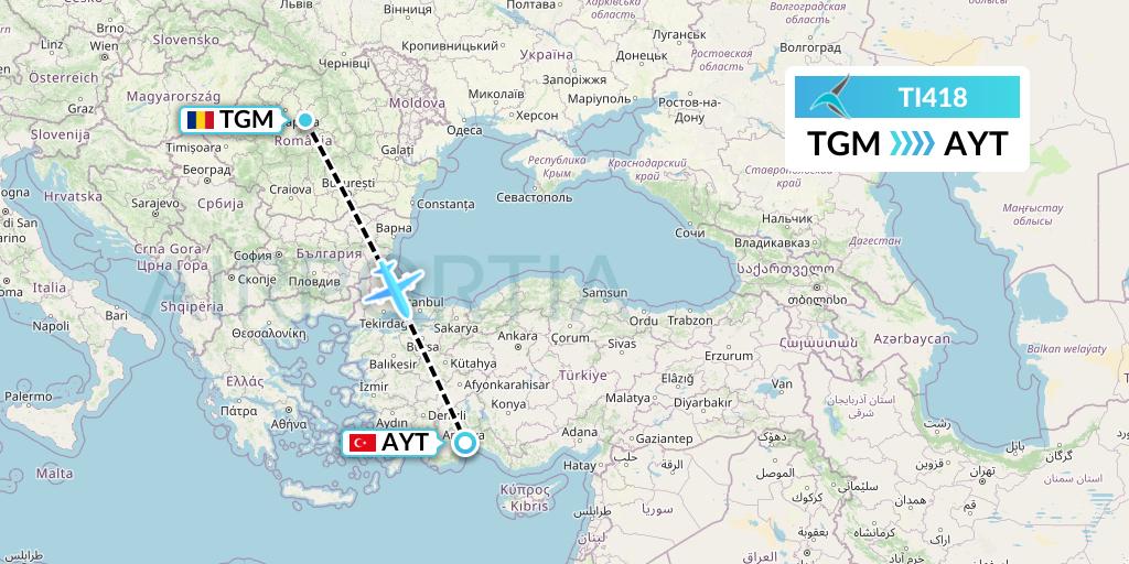 TI418 Tailwind Airlines Flight Map: Brasov to Antalya