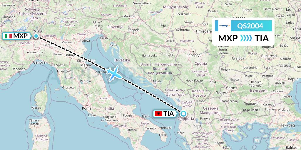 QS2004 Smartwings Flight Map: Milan to Tirana