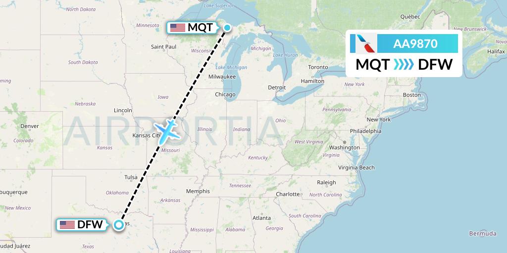 AA9870 American Airlines Flight Map: Marquette to Dallas
