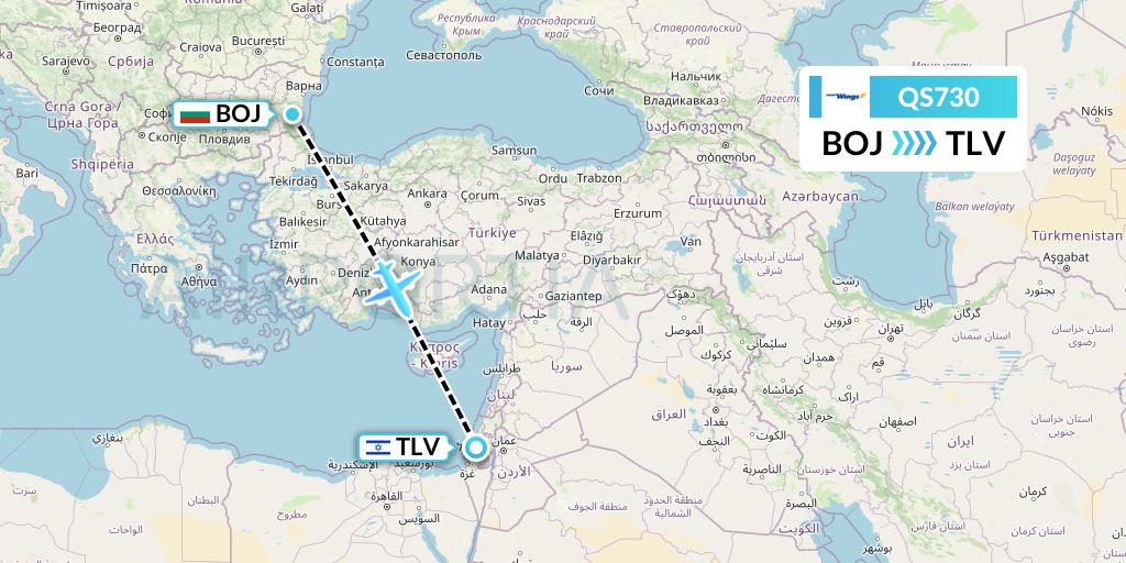 QS730 Smartwings Flight Map: Burgas to Tel Aviv