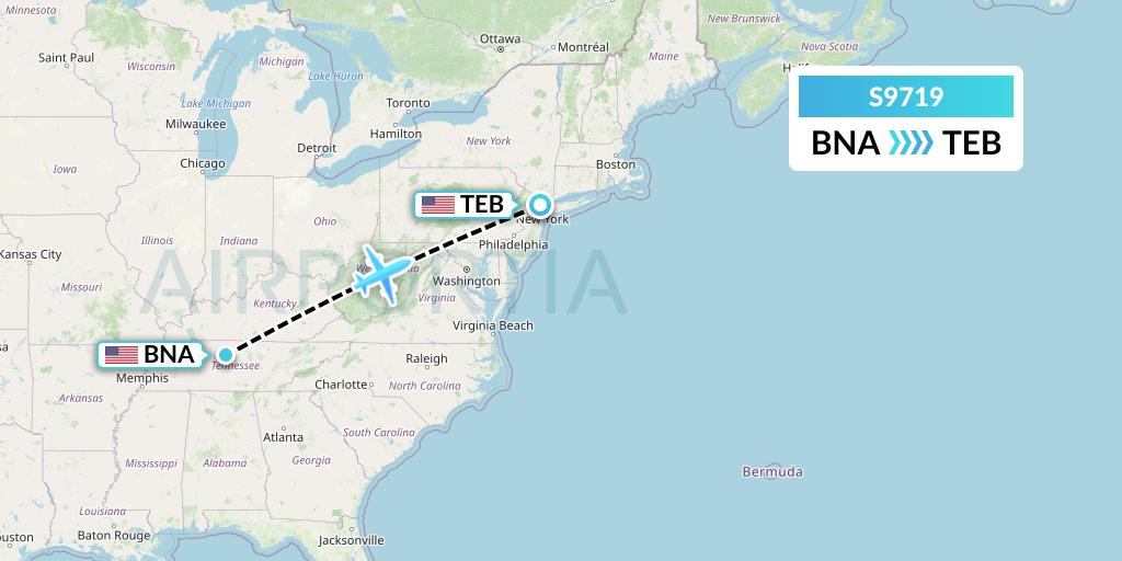 S9719 Flybig Flight Map: Nashville to Teterboro