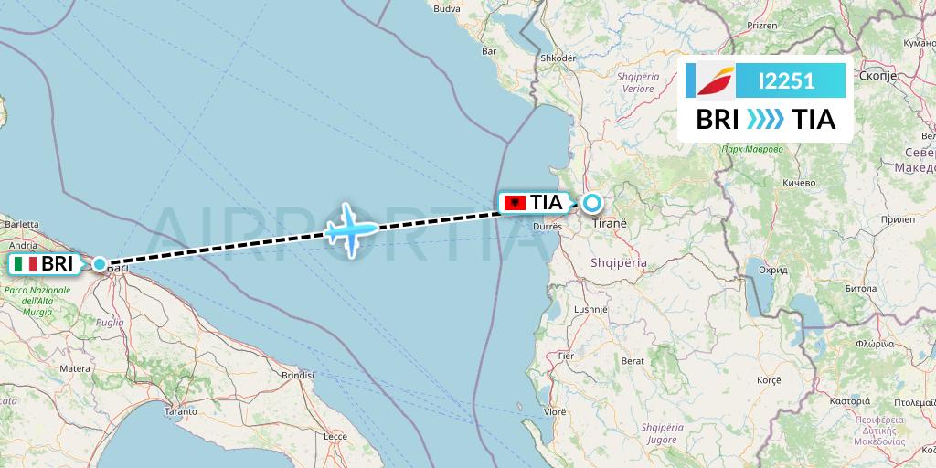 I2251 Iberia Express Flight Map: Bari to Tirana