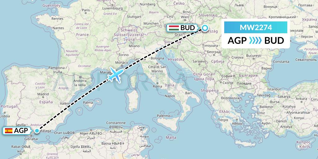 MW2274 Mokulele Flight Service Flight Map: Malaga to Budapest
