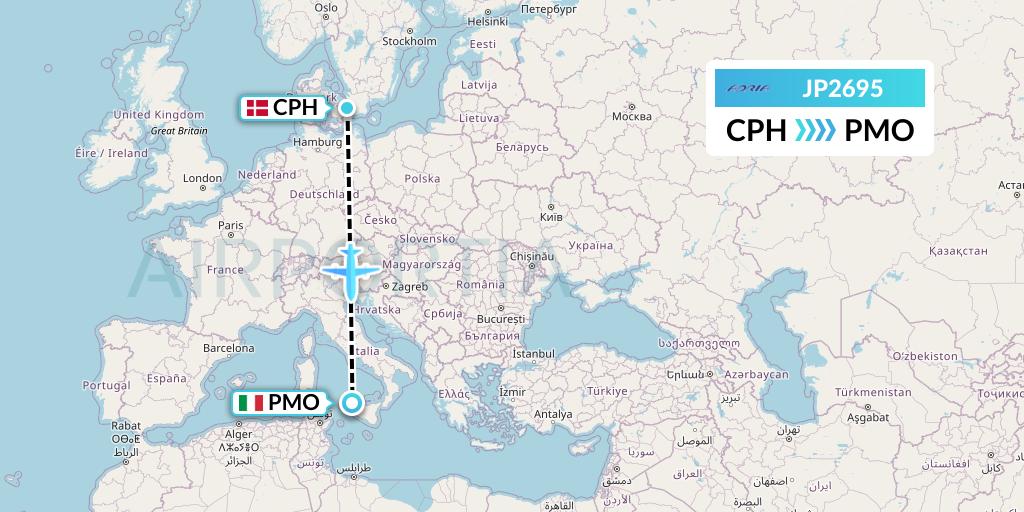 JP2695 Adria Airways Flight Map: Copenhagen to Palermo